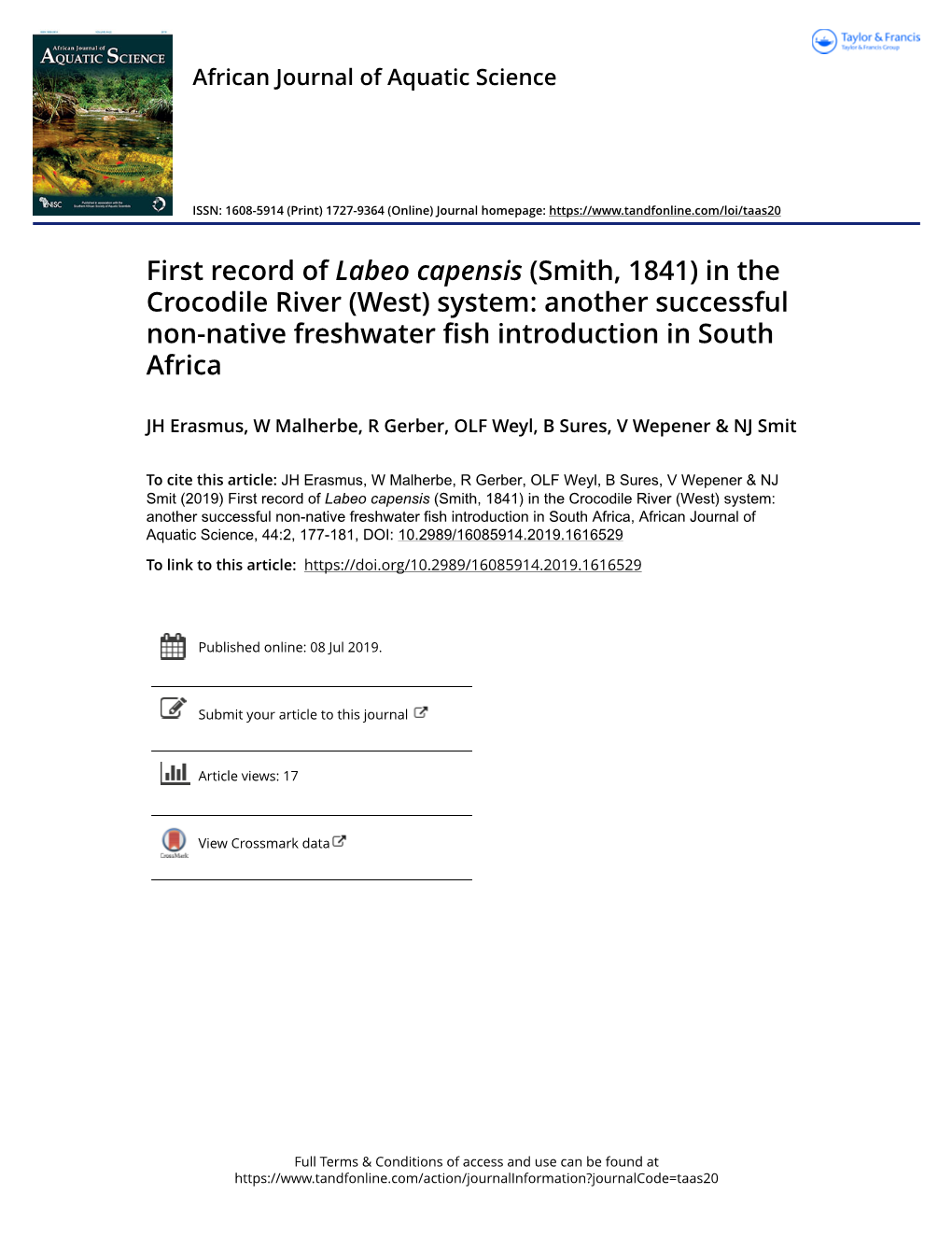 Another Successful Non-Native Freshwater Fish Introduction in South Africa
