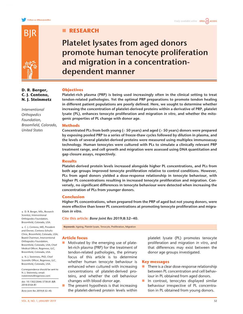 Platelet Lysates from Aged Donors Promote Human Tenocyte Proliferation and Migration in a Concentration- Dependent Manner