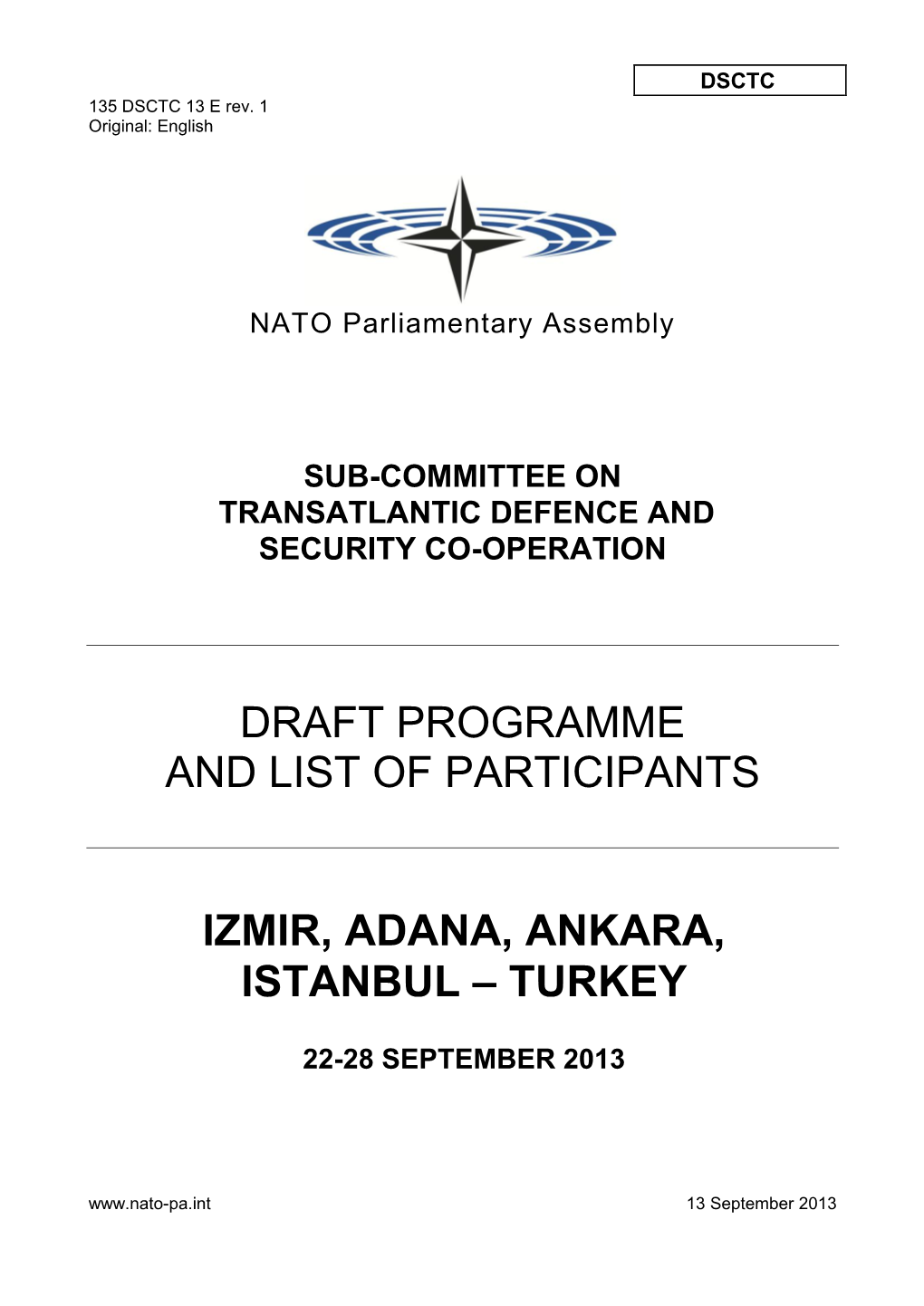 Draft Programme and List of Participants Izmir, Adana