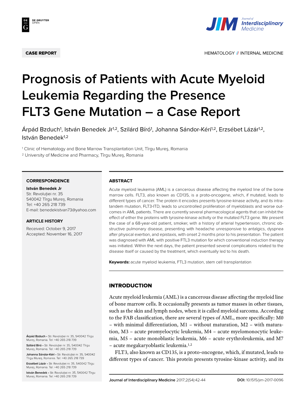 Prognosis of Patients with Acute Myeloid Leukemia Regarding the Presence FLT3 Gene Mutation – a Case Report