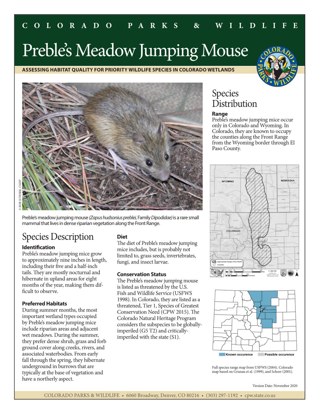 Preble's Meadow Jumping Mouse Habitat Scorecard