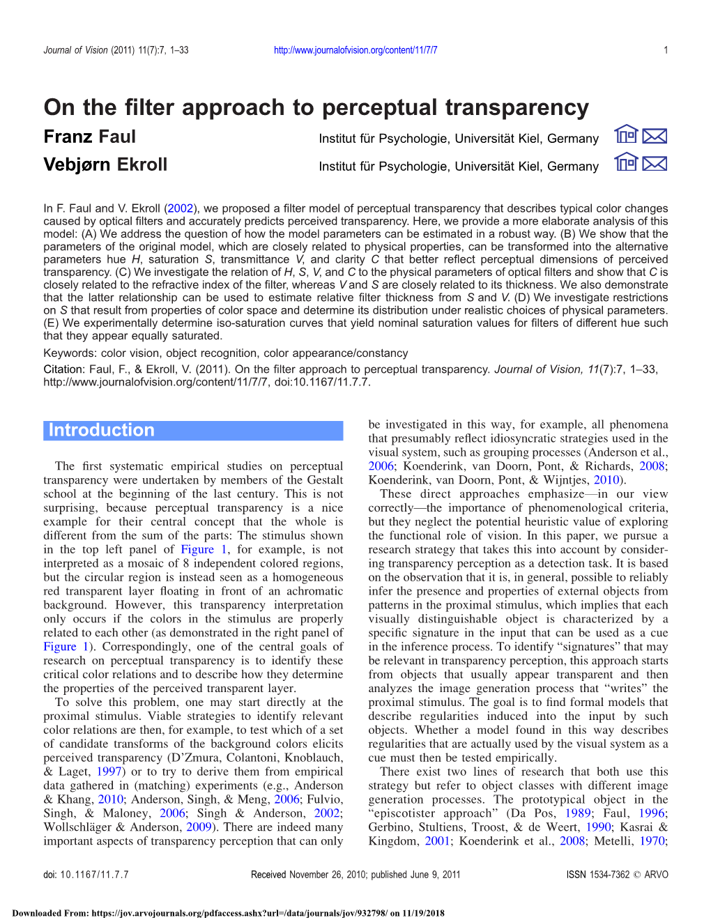 On the Filter Approach to Perceptual Transparency