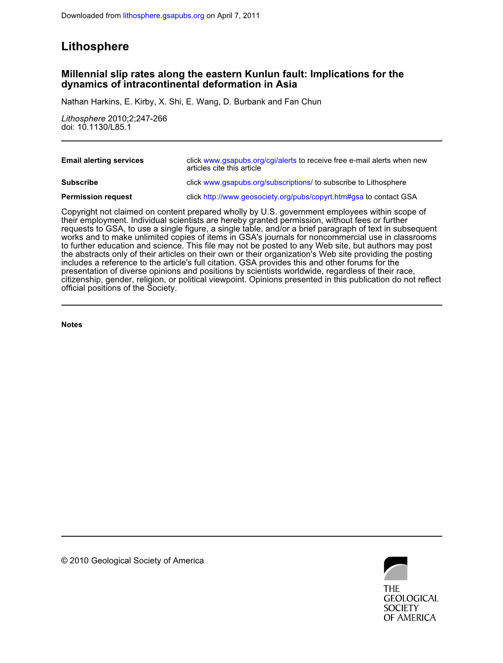 Harkins-Kirby Kunlun Fault Tibet Lithosph 2010.Pdf