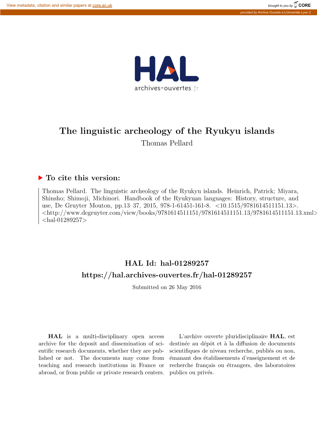 The Linguistic Archeology of the Ryukyu Islands Thomas Pellard