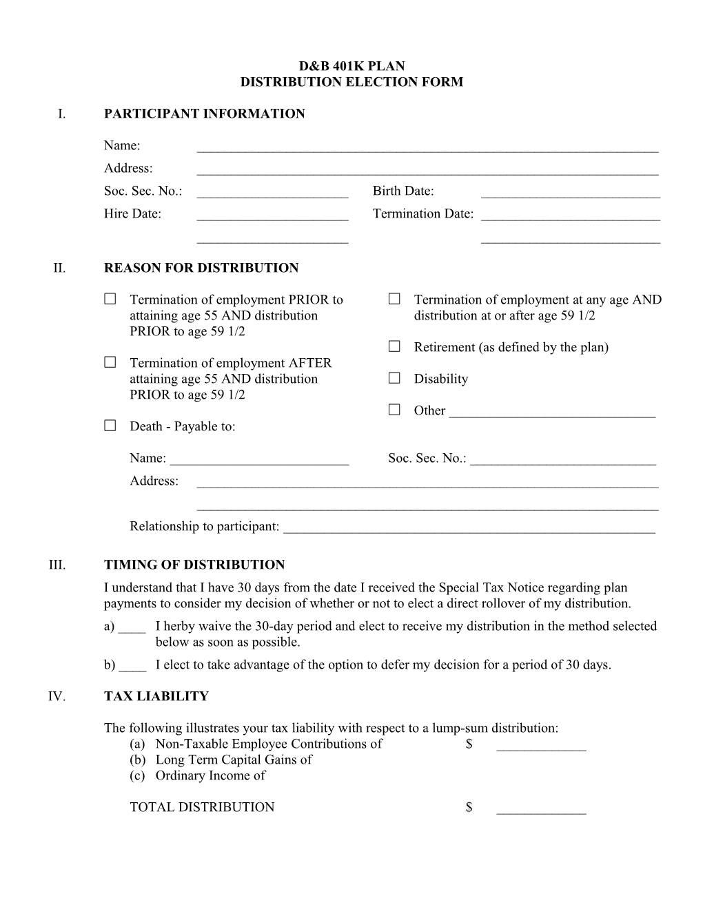 Distribution Election Form