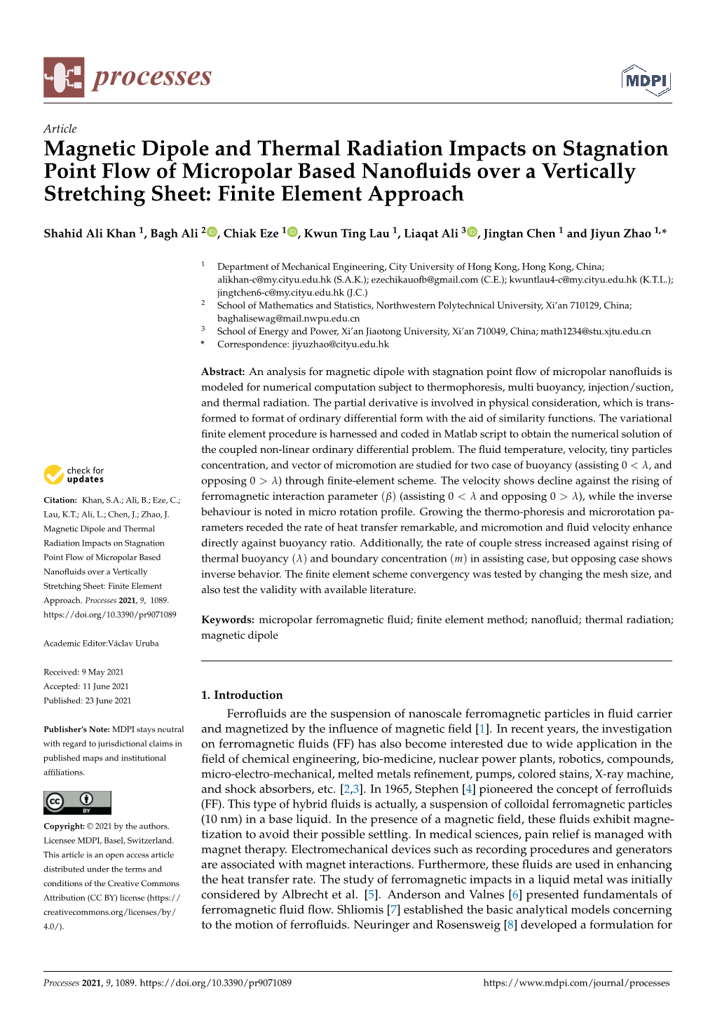 Magnetic Dipole and Thermal Radiation Impacts on Stagnation Point Flow of Micropolar Based Nanoﬂuids Over a Vertically Stretching Sheet: Finite Element Approach