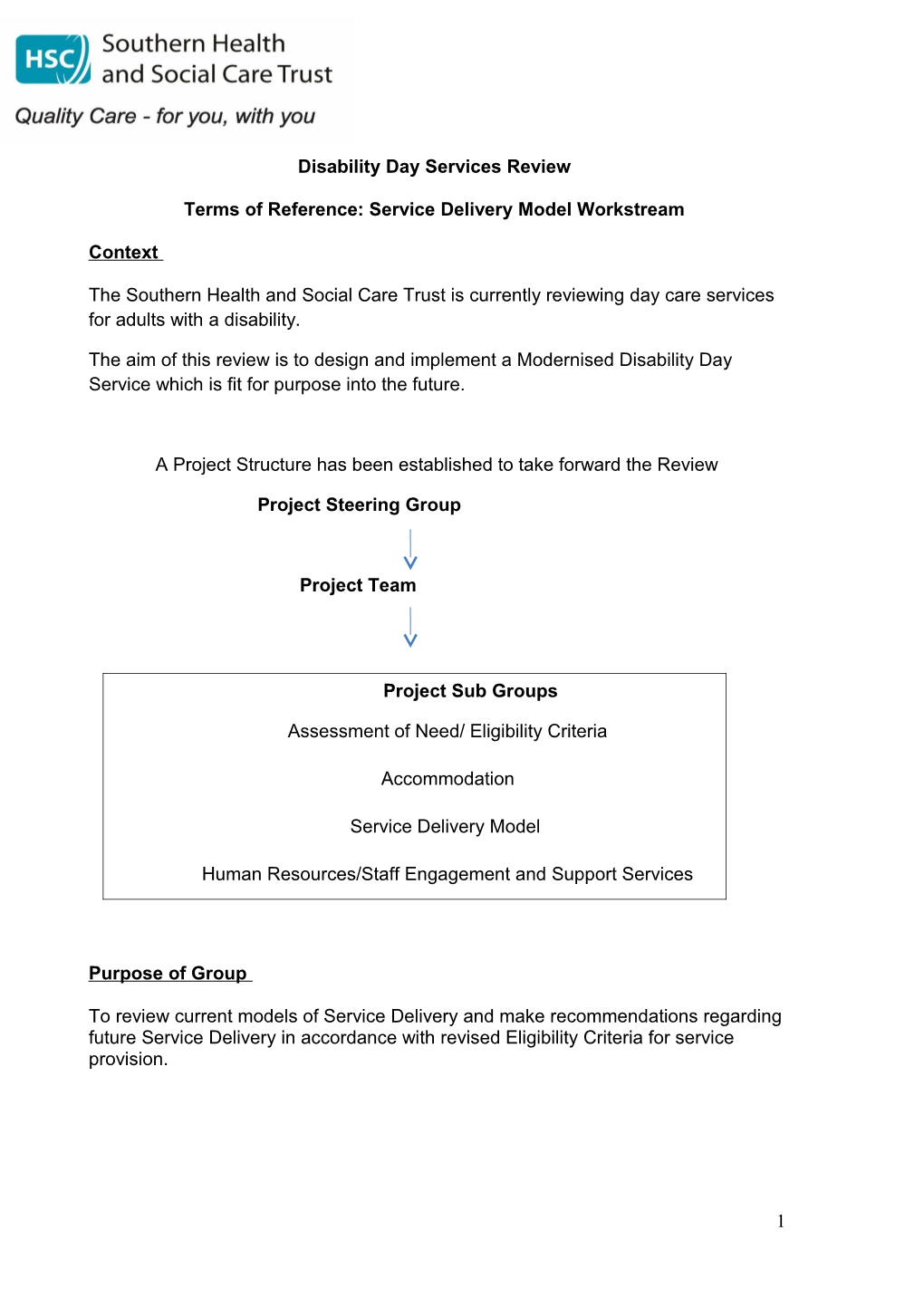 Draft Terms of Reference for the Implementation Group for the Development of a One Stop