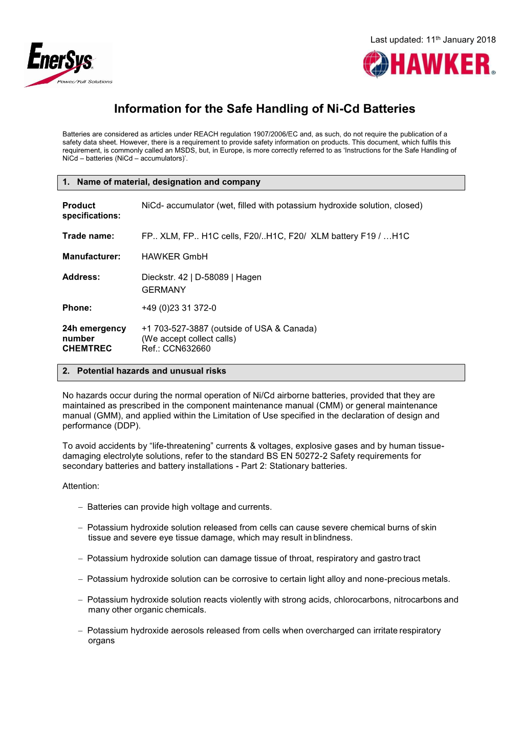 Information for the Safe Handling of Ni-Cd Batteries