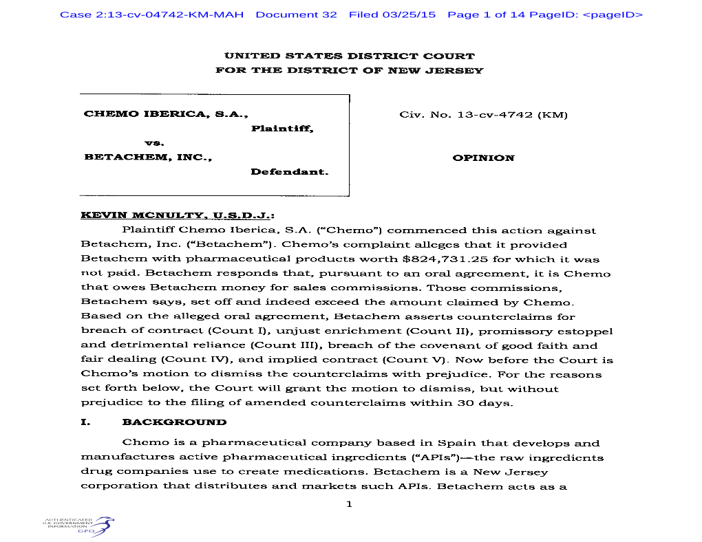 Case 2:13-Cv-04742-KM-MAH Document 32 Filed 03/25/15 Page