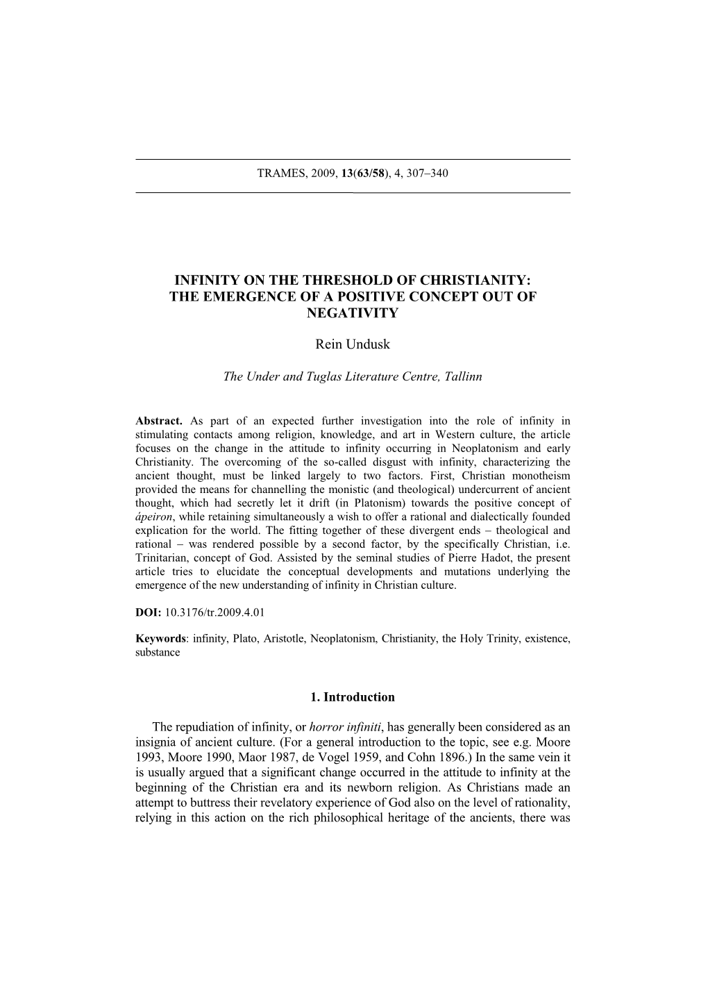 Infinity on the Threshold of Christianity: the Emergence of a Positive Concept out of Negativity