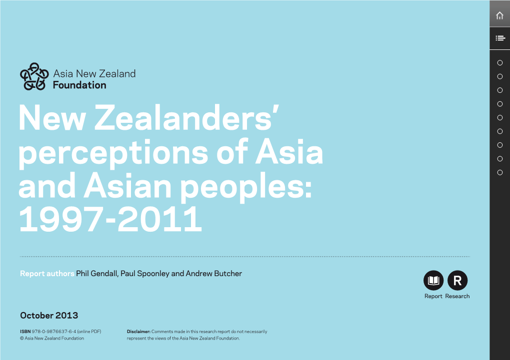 New Zealanders' Perceptions of Asia and Asian Peoples: 1997‑2011