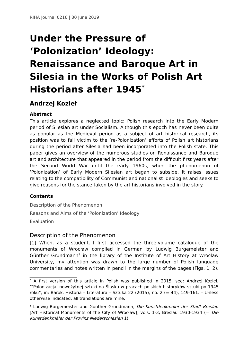 Ideology: Renaissance and Baroque Art in Silesia in the Works of Polish Art Historians After 1945*