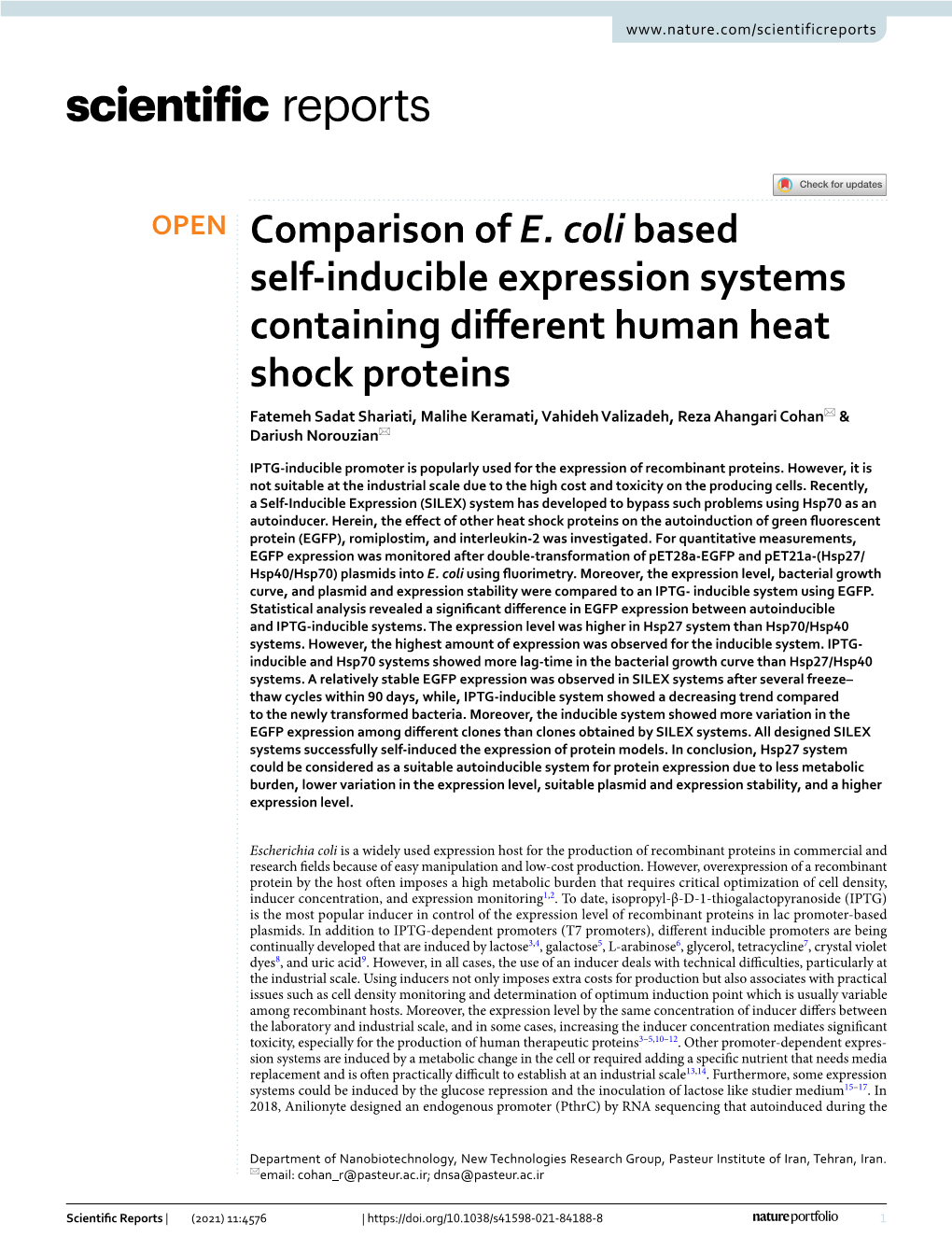 Comparison of E. Coli Based Self-Inducible Expression Systems