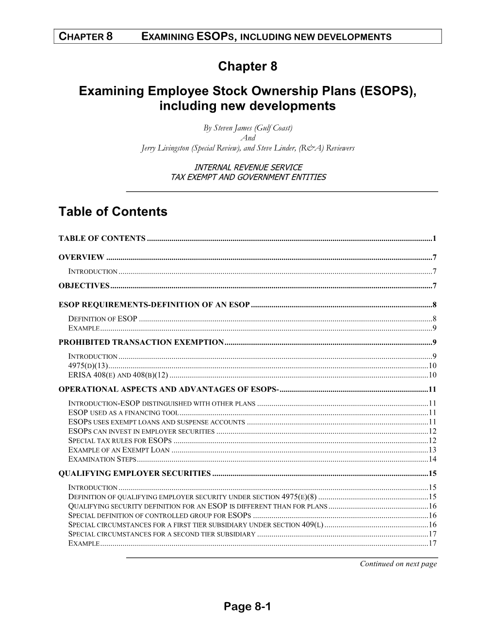 Chapter 8 Examining Employee Stock Ownership Plans (ESOPS), Including New Developments