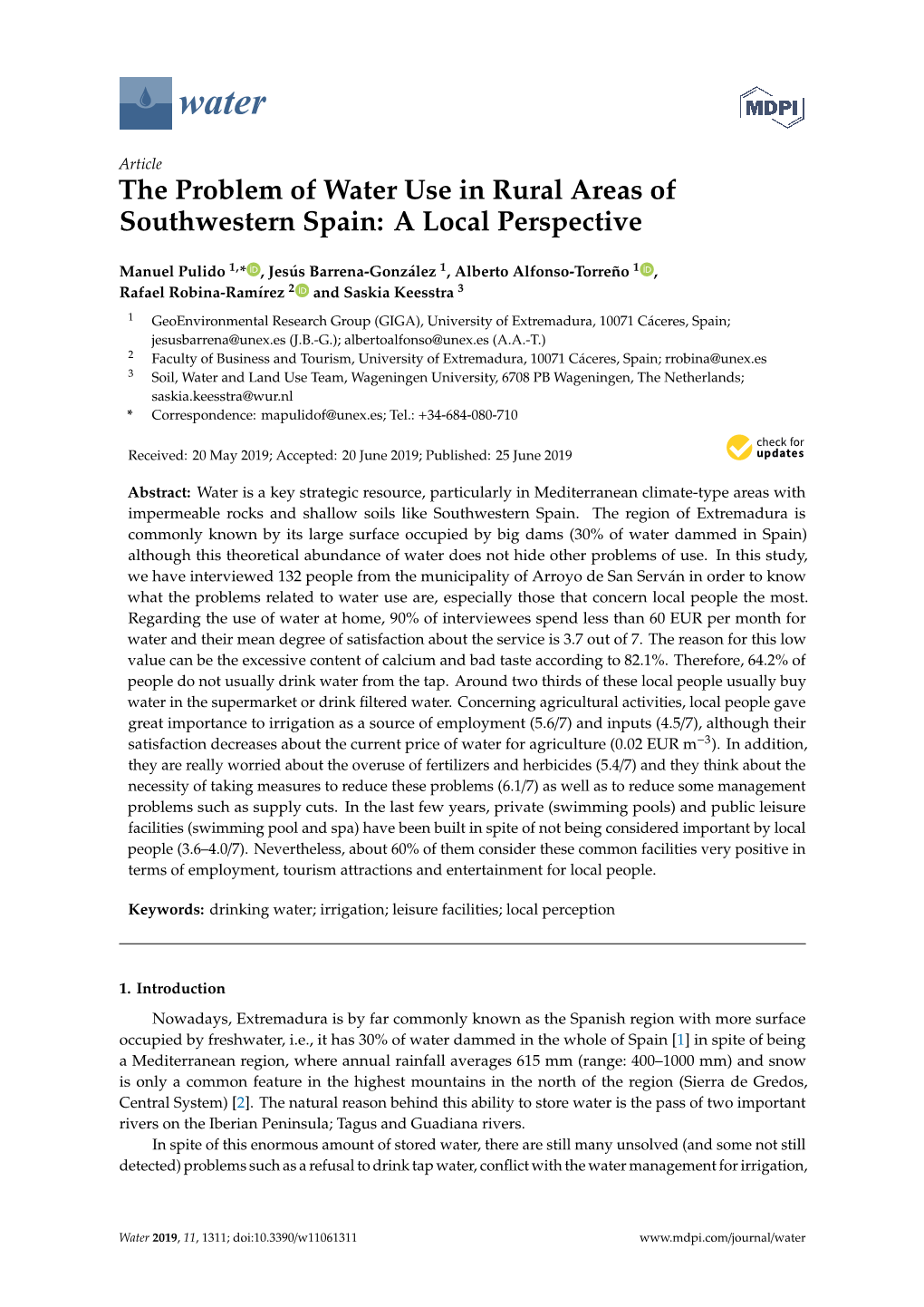 The Problem of Water Use in Rural Areas of Southwestern Spain: a Local Perspective