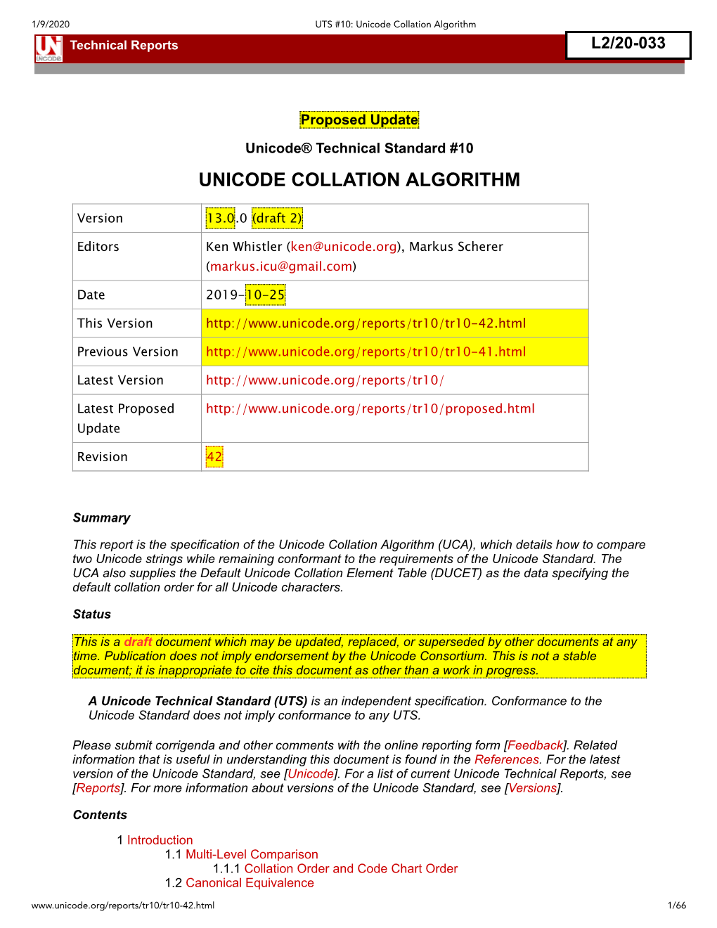 Unicode Collation Algorithm Technical Reports