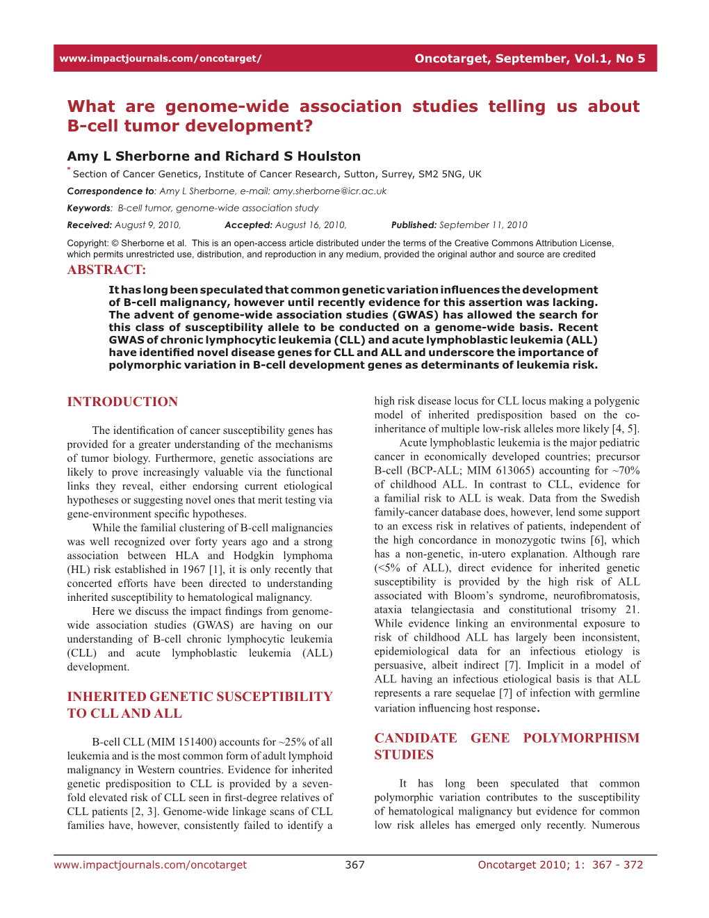 What Are Genome-Wide Association Studies Telling Us About B-Cell Tumor Development?