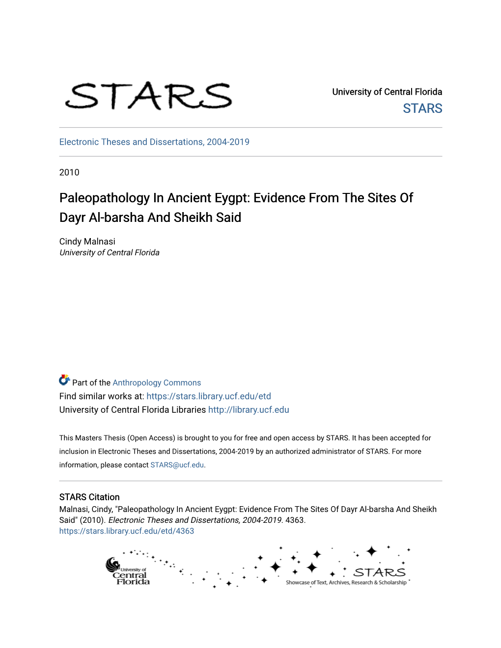 Paleopathology in Ancient Eygpt: Evidence from the Sites of Dayr Al-Barsha and Sheikh Said