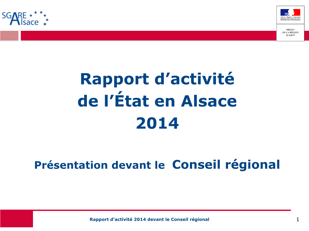 Rapport D'activité De L'état En Alsace 2014