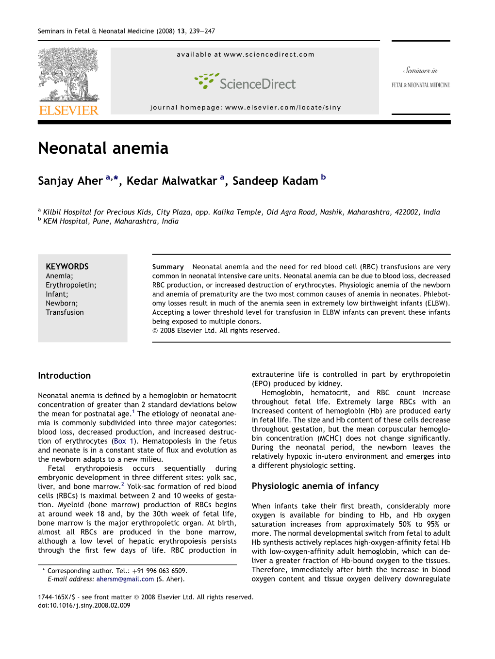 Neonatal Anemia