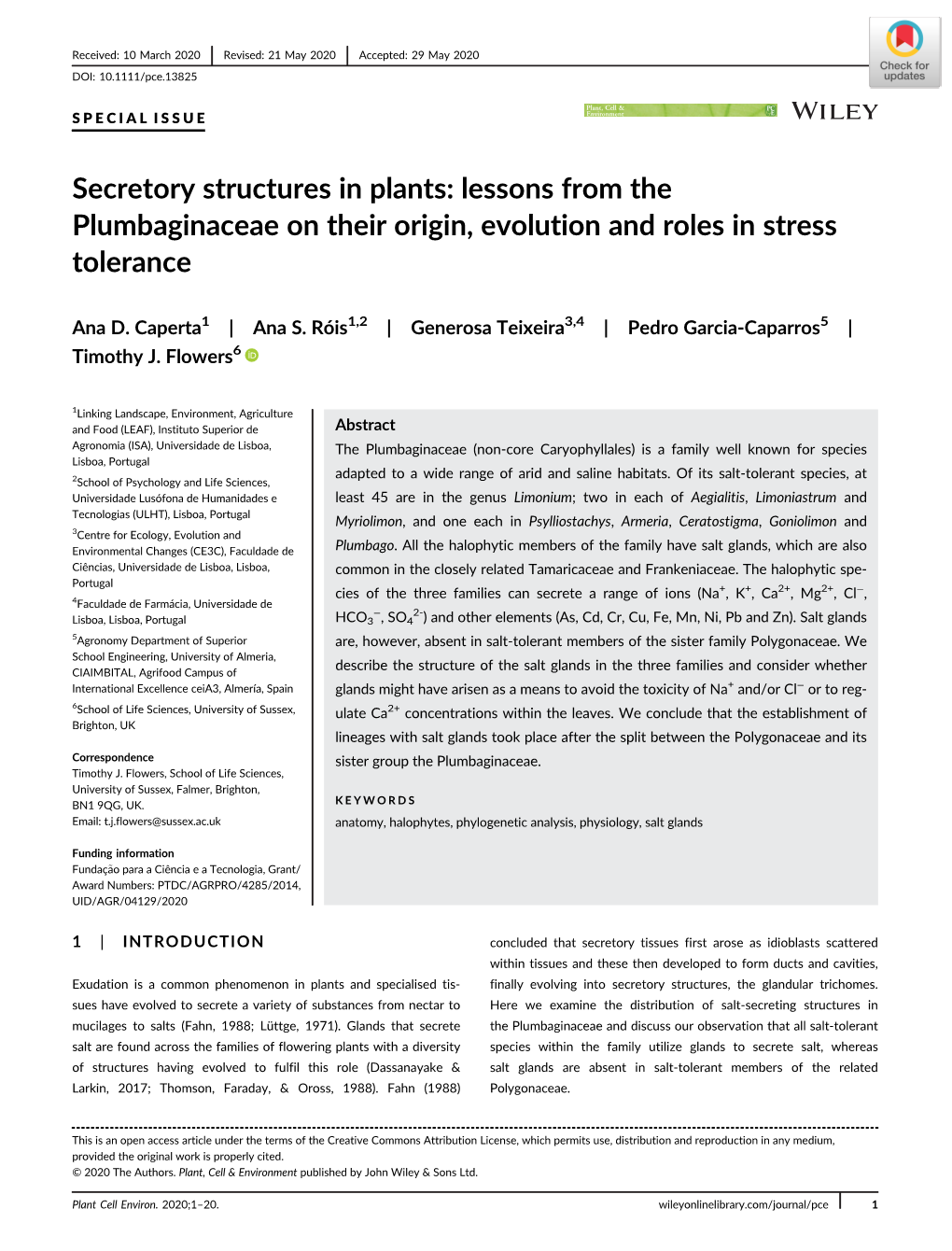 Secretory Structures in Plants: Lessons from the Plumbaginaceae on Their Origin, Evolution and Roles in Stress Tolerance