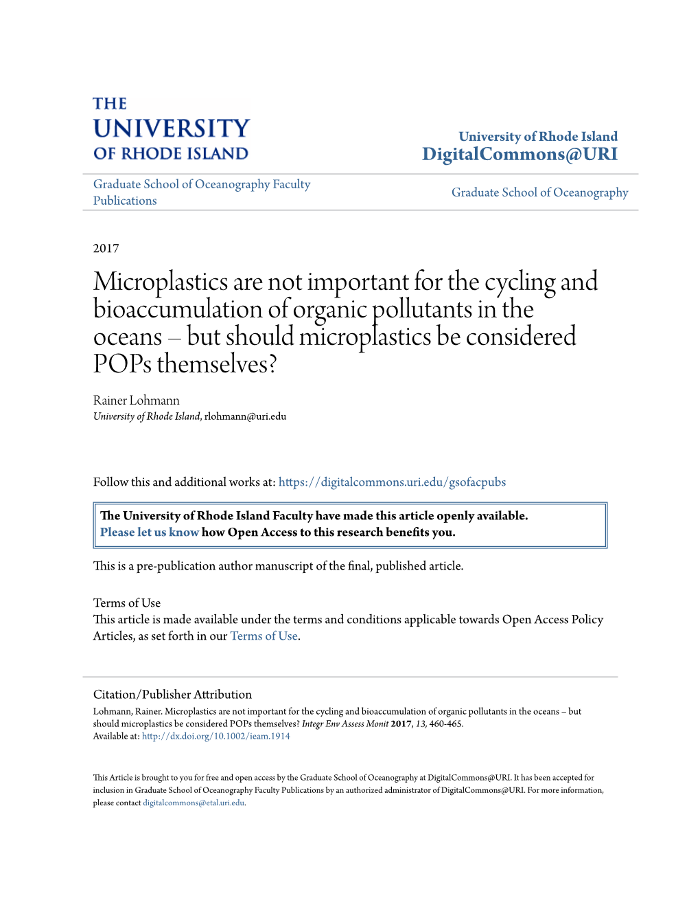 Microplastics Are Not Important for the Cycling and Bioaccumulation Of