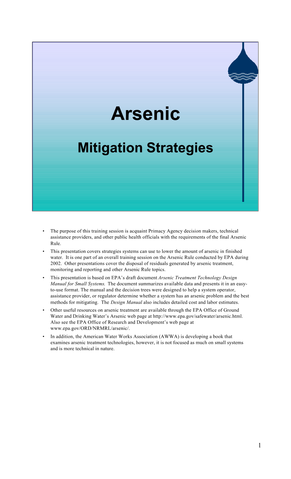 Arsenic: Mitigation Strategies