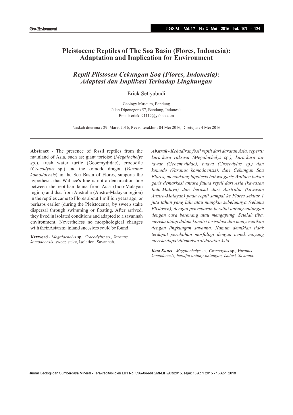 Pleistocene Reptiles of the Soa Basin (Flores, Indonesia): Adaptation and Implication for Environment