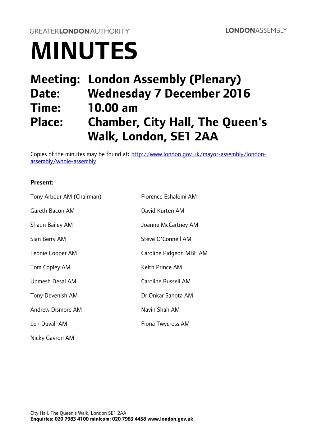 MINUTES Meeting: London Assembly (Plenary)