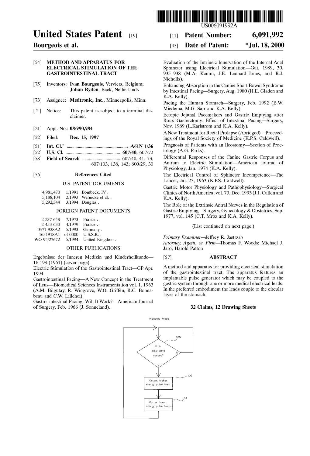 United States Patent 19 11 Patent Number: 6,091,992 Bourgeois Et Al