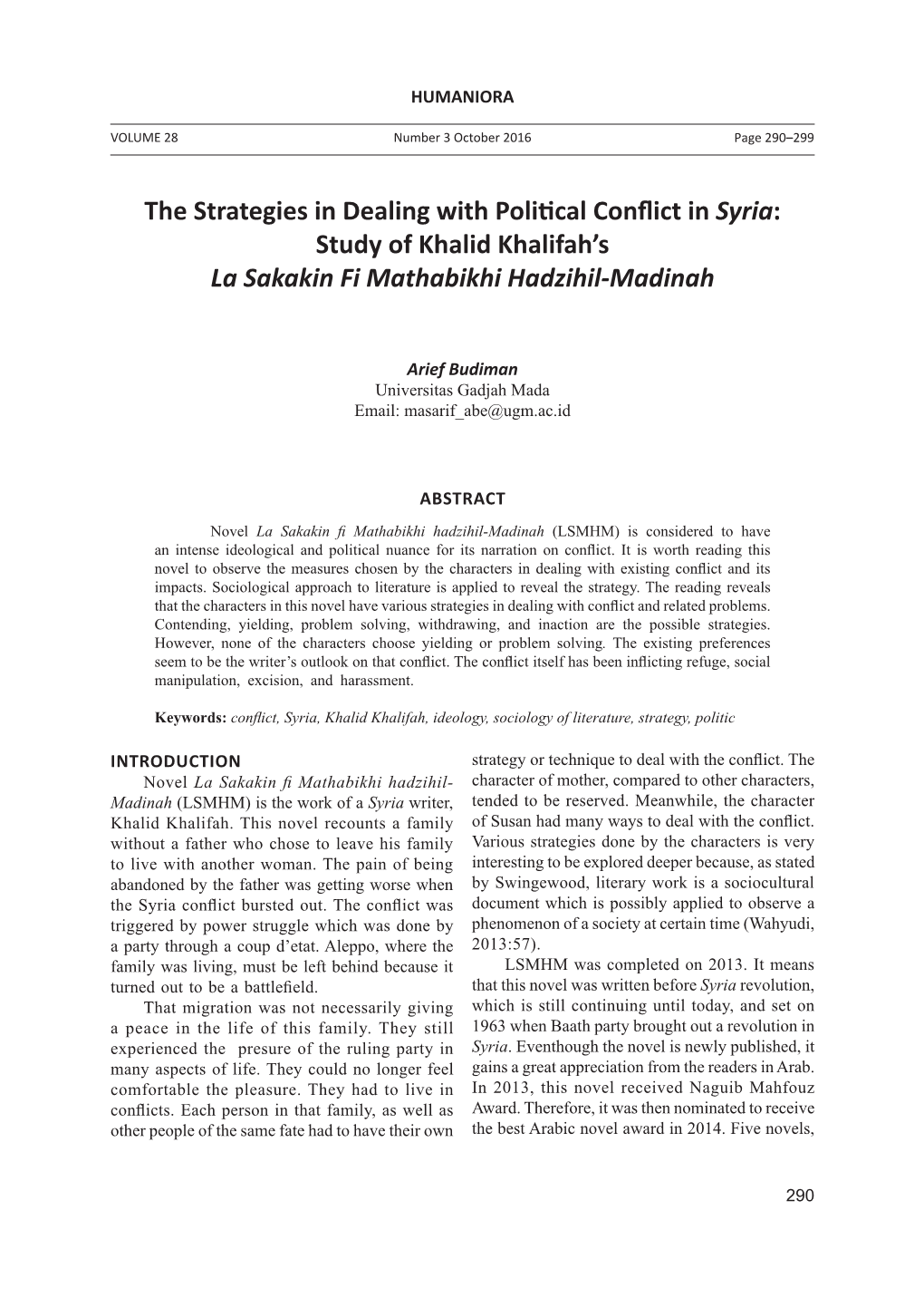 The Strategies in Dealing with Political Conflict in Syria