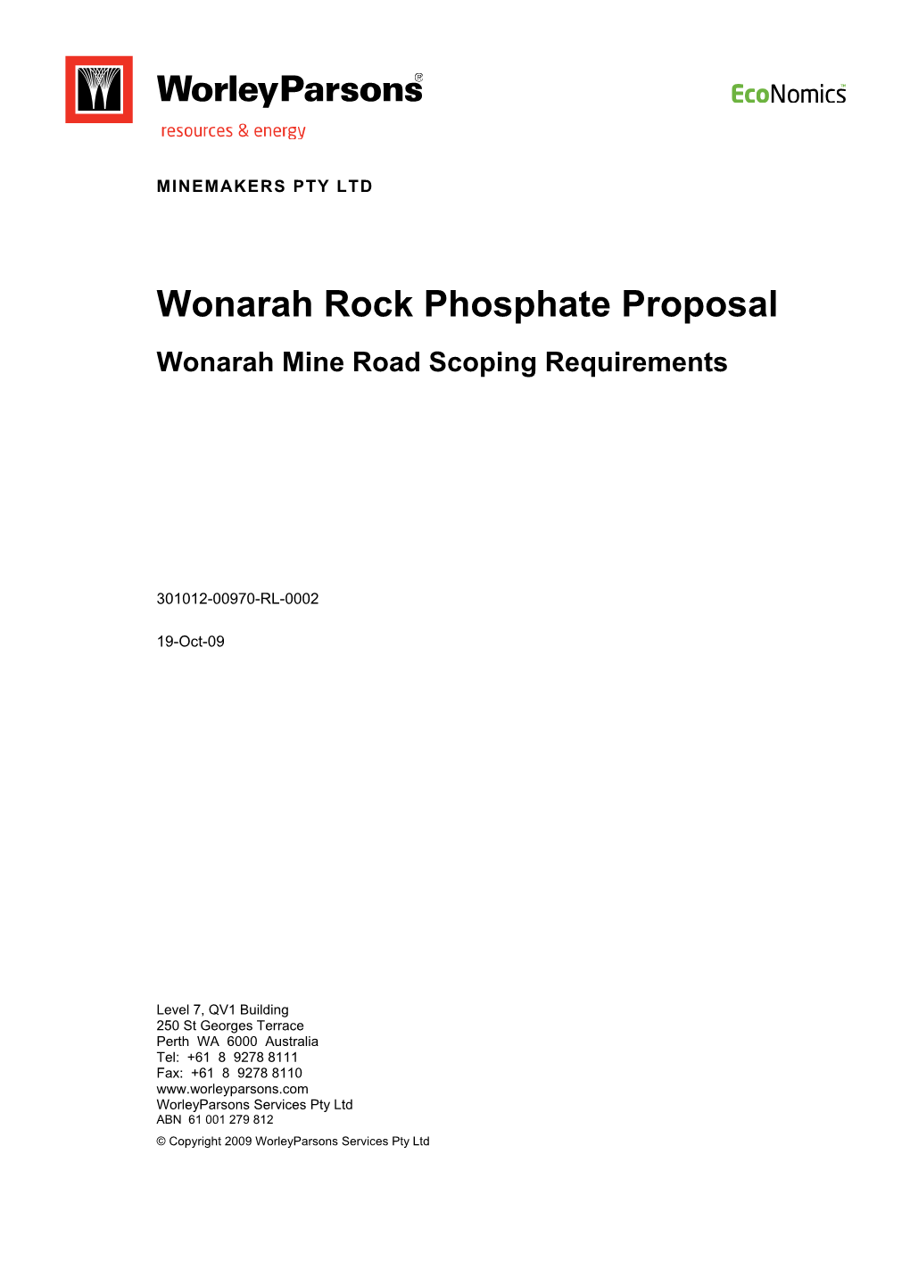 Wonarah Rock Phosphate Proposal Wonarah Mine Road Scoping Requirements