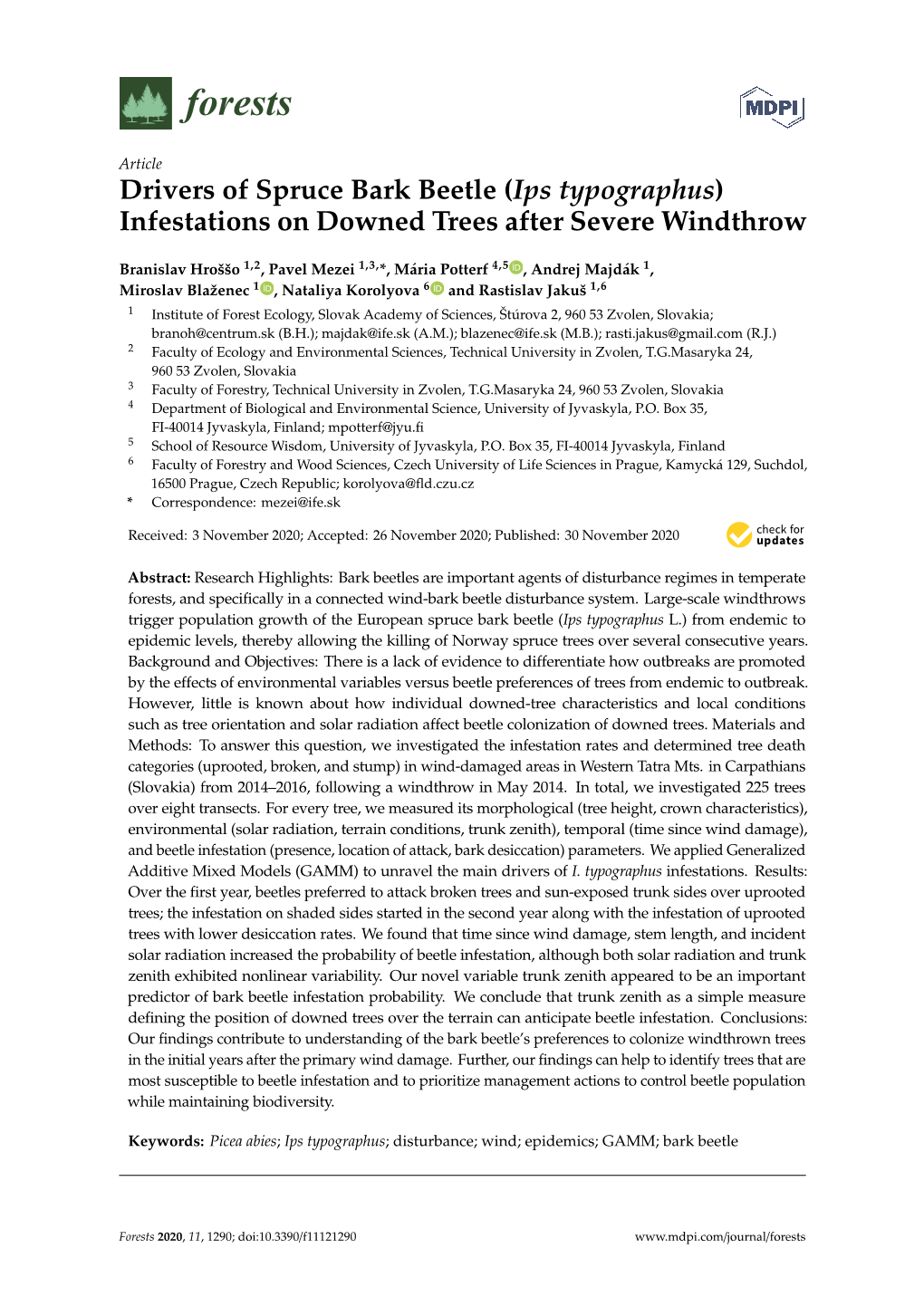 Ips Typographus) Infestations on Downed Trees After Severe Windthrow