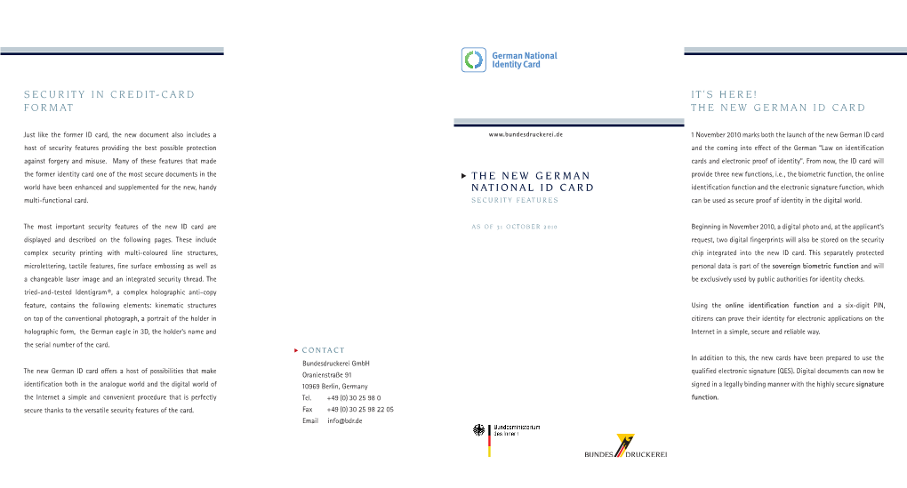 The New German Id Card Security in Credit-Card Format