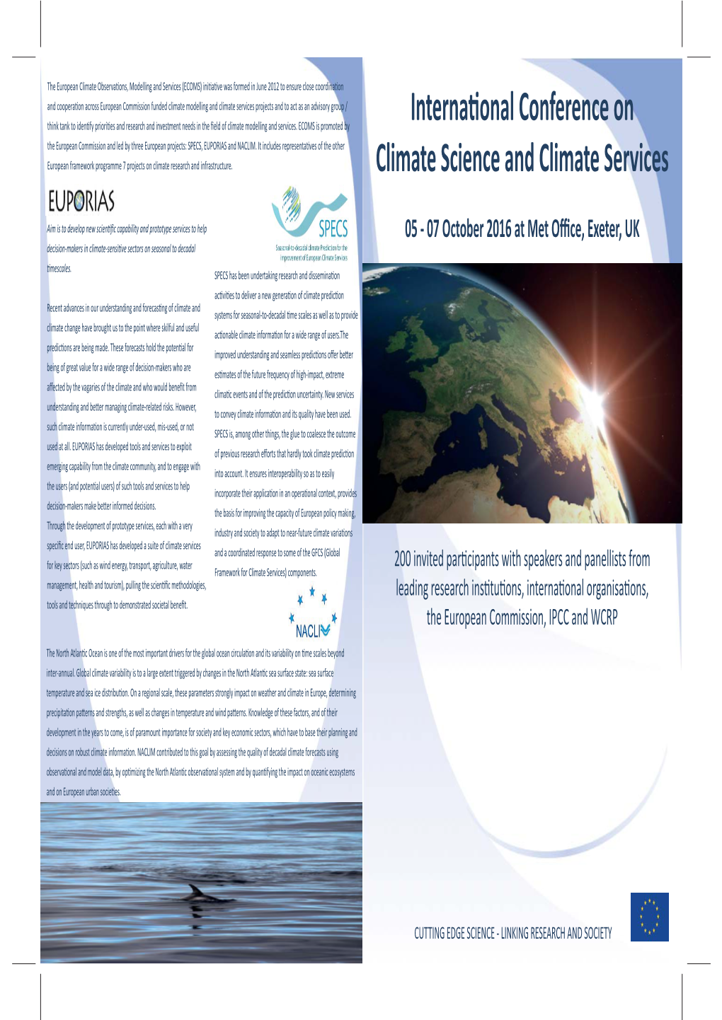 Internaonal Conference on Climate Science and Climate Services