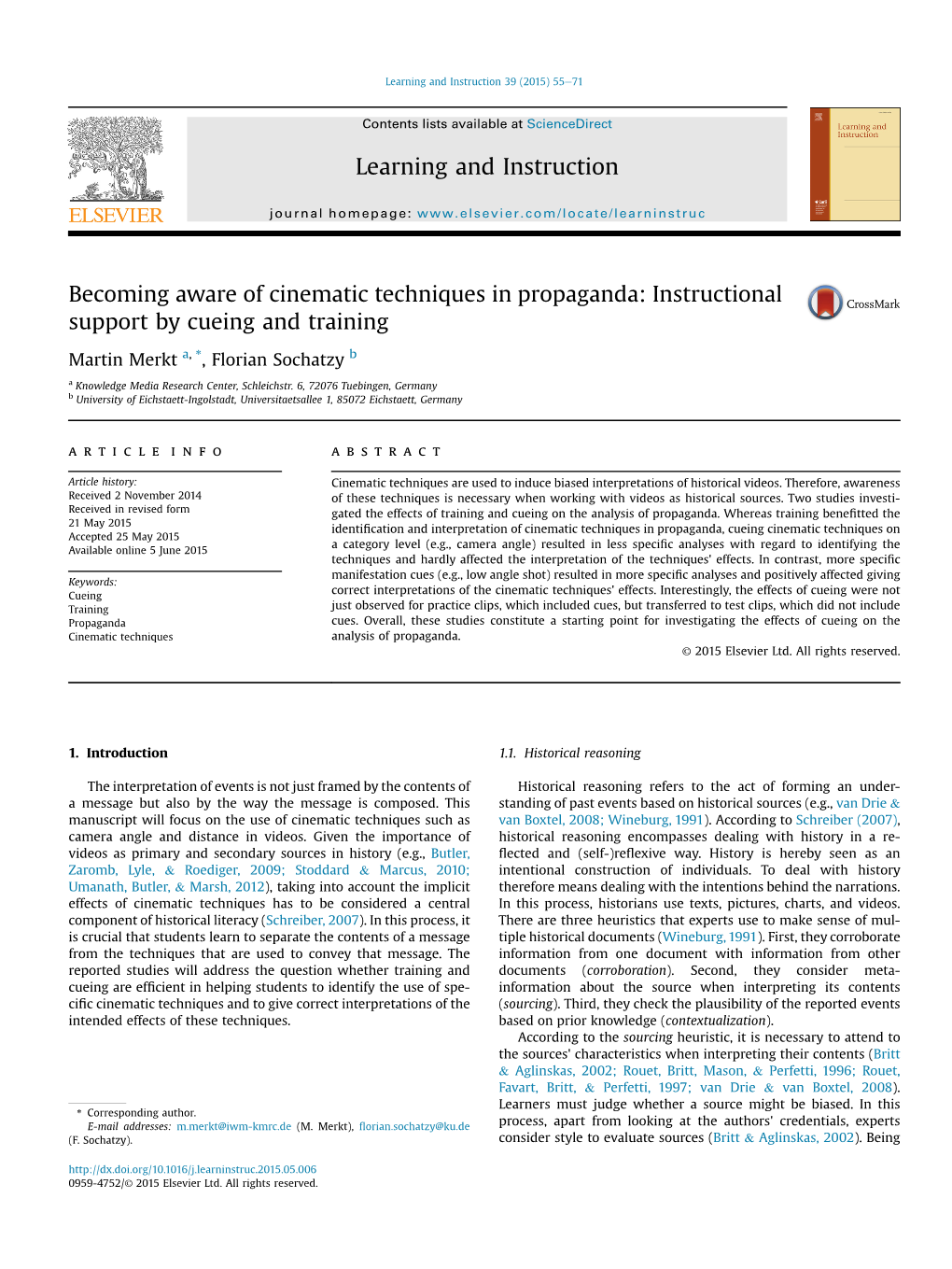 Becoming Aware of Cinematic Techniques in Propaganda: Instructional Support by Cueing and Training