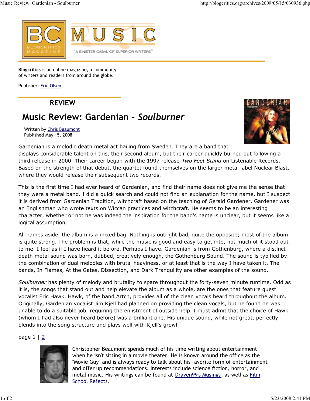 Music Review: Gardenian - Soulburner