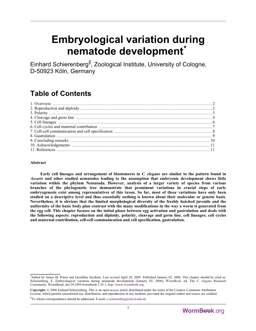 Embryological Variation During Nematode Development* §