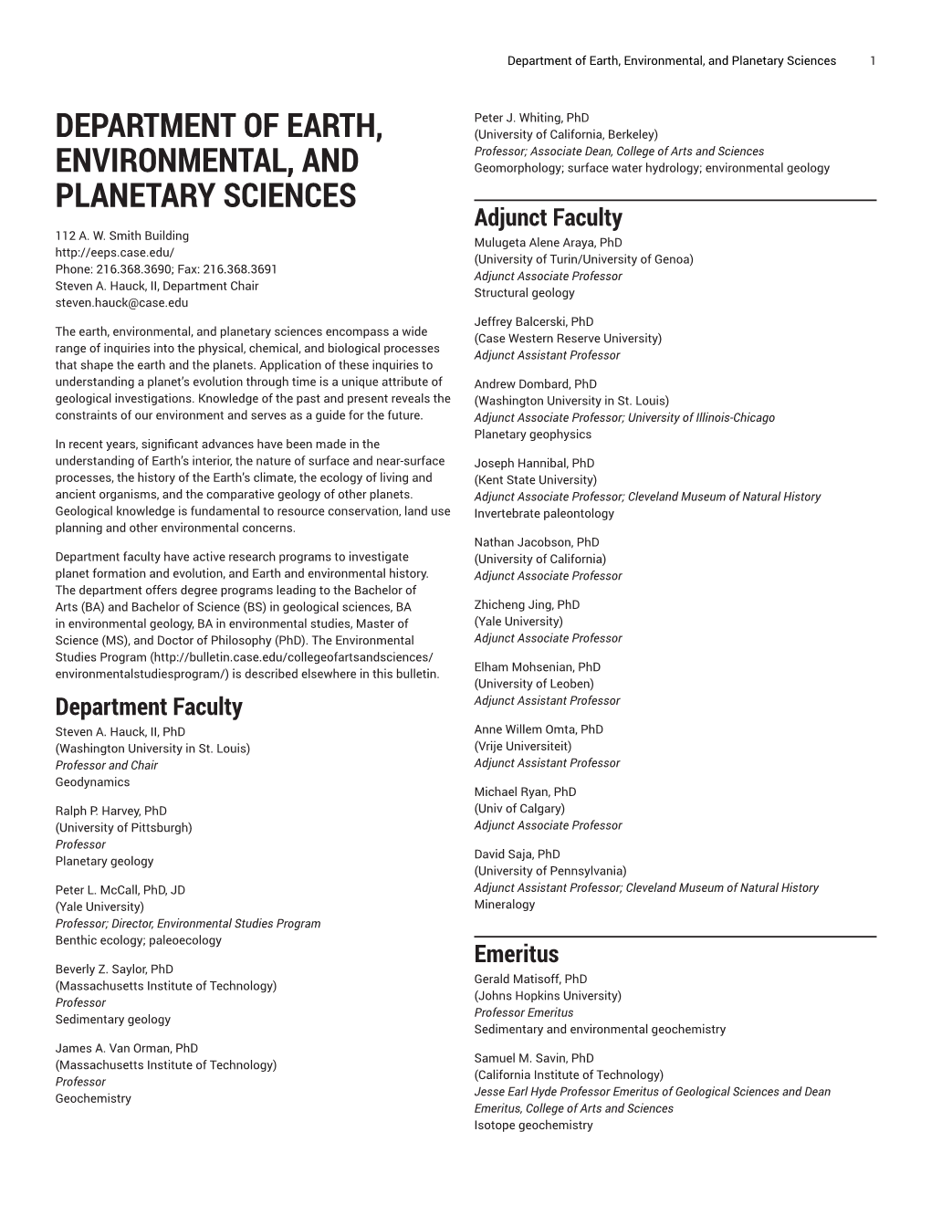 Department of Earth, Environmental, and Planetary Sciences 1