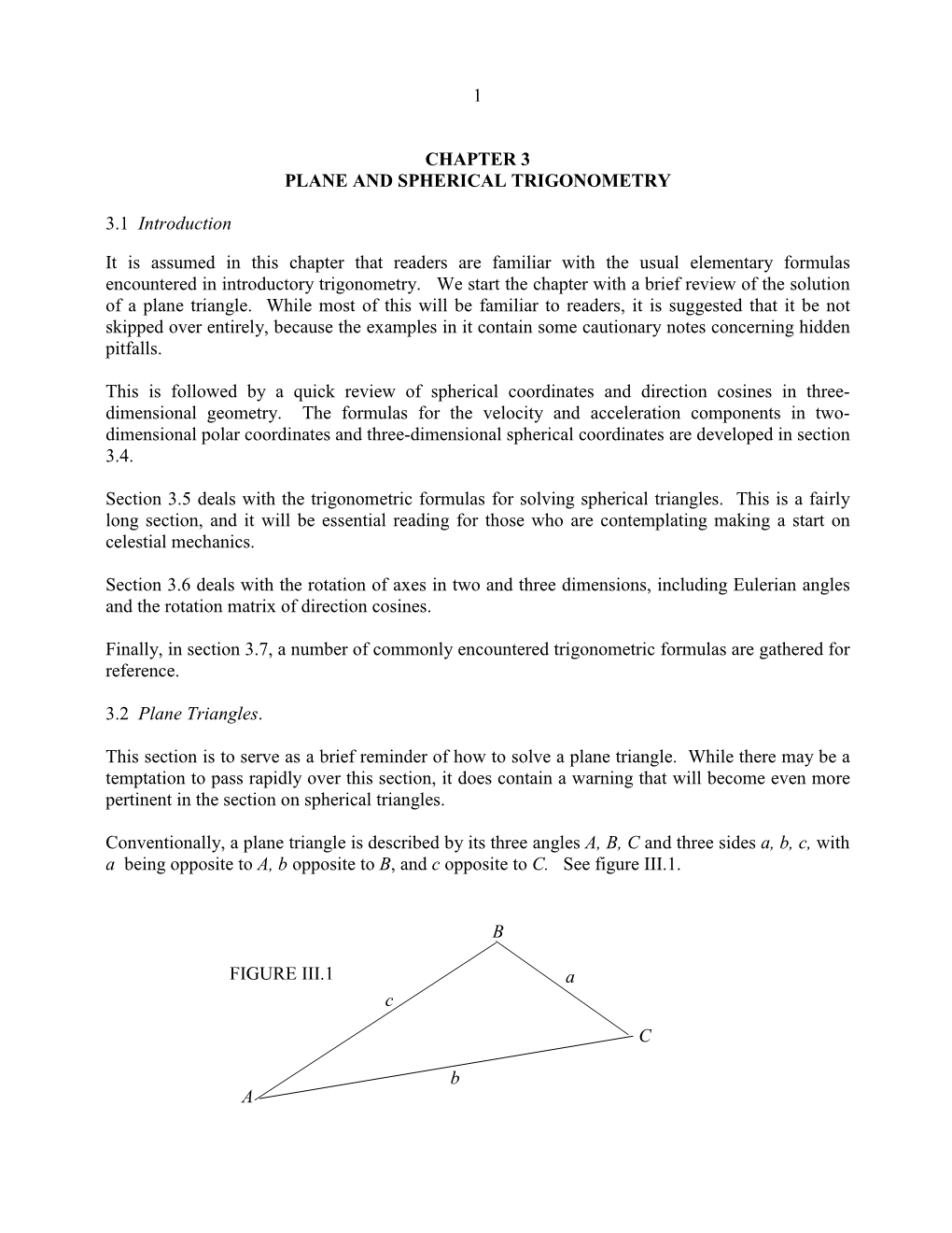 1 Chapter 3 Plane and Spherical Trigonometry 3.1