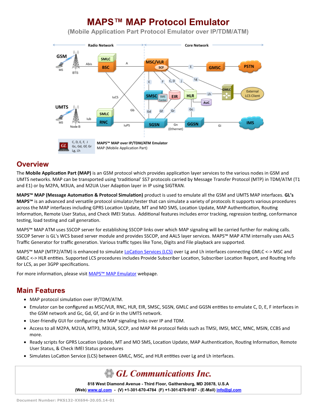 MAPS™ MAP Protocol Emulator (Mobile Application Part Protocol Emulator Over IP/TDM/ATM)