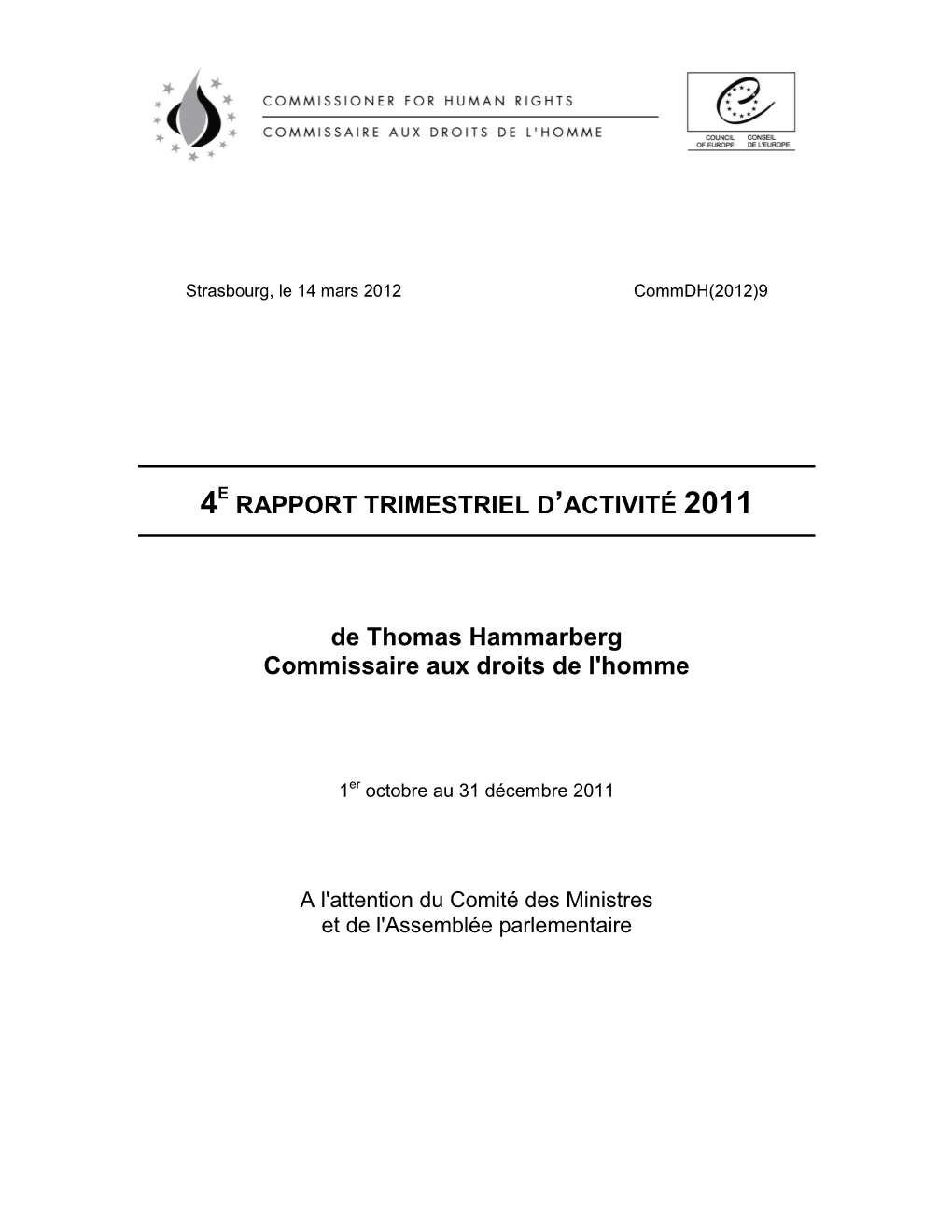 RAPPORT TRIMESTRIEL D'activité 2011 De Thomas