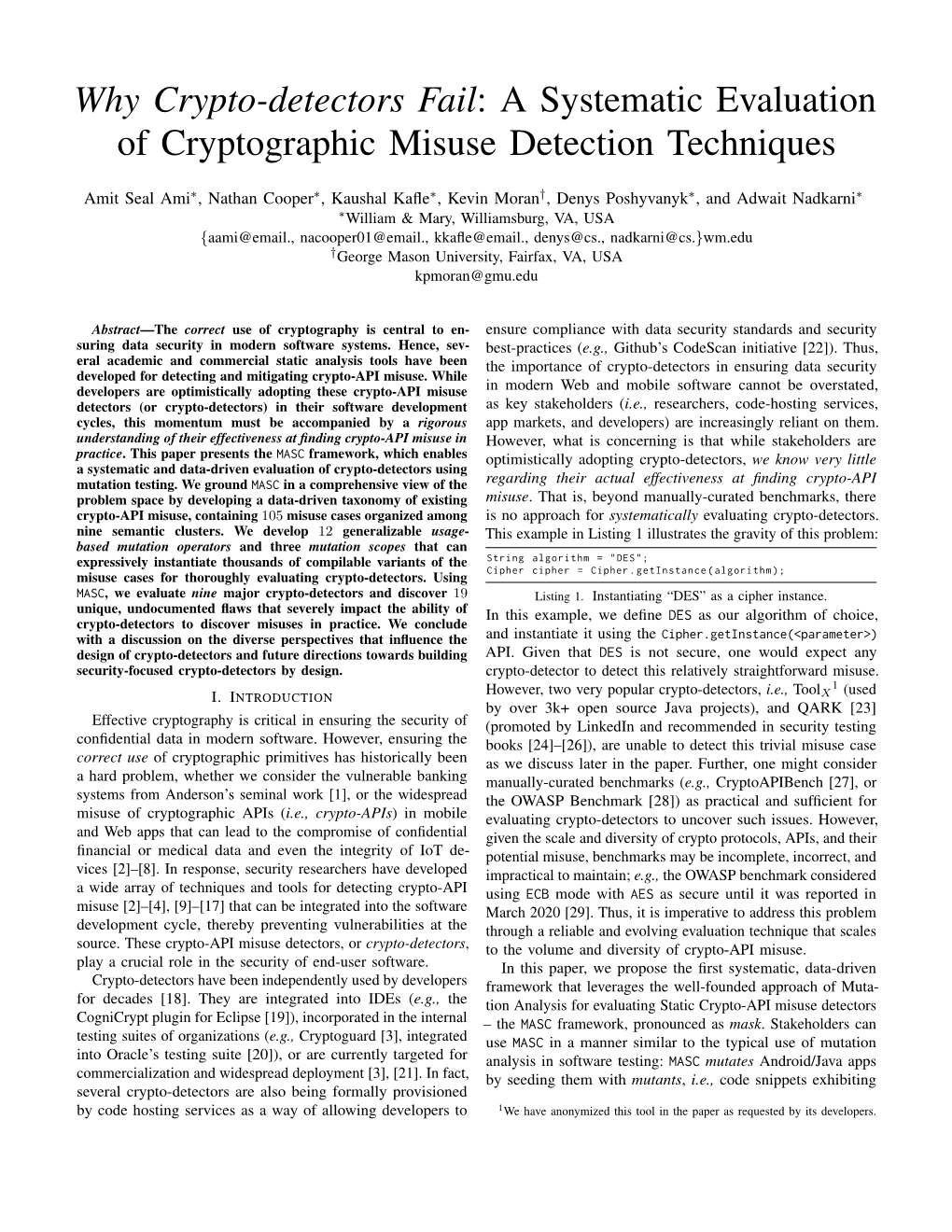 Why Crypto-Detectors Fail: a Systematic Evaluation of Cryptographic Misuse Detection Techniques