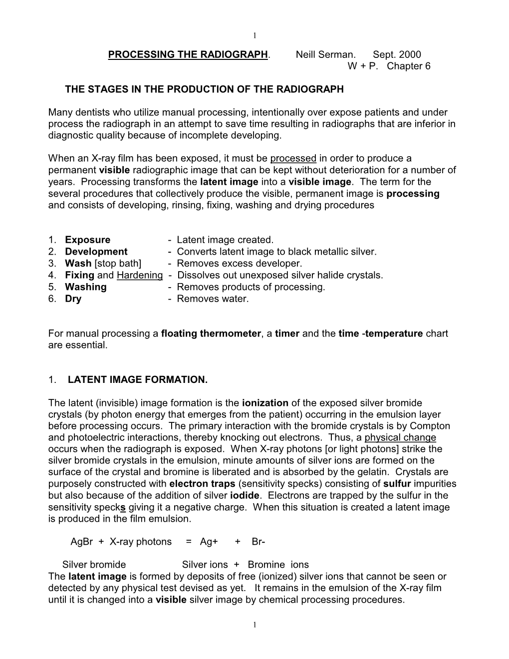 Processing the Radiograph