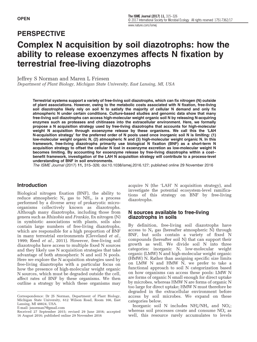 Complex N Acquisition by Soil Diazotrophs: How the Ability to Release Exoenzymes Affects N Fixation by Terrestrial Free-Living Diazotrophs