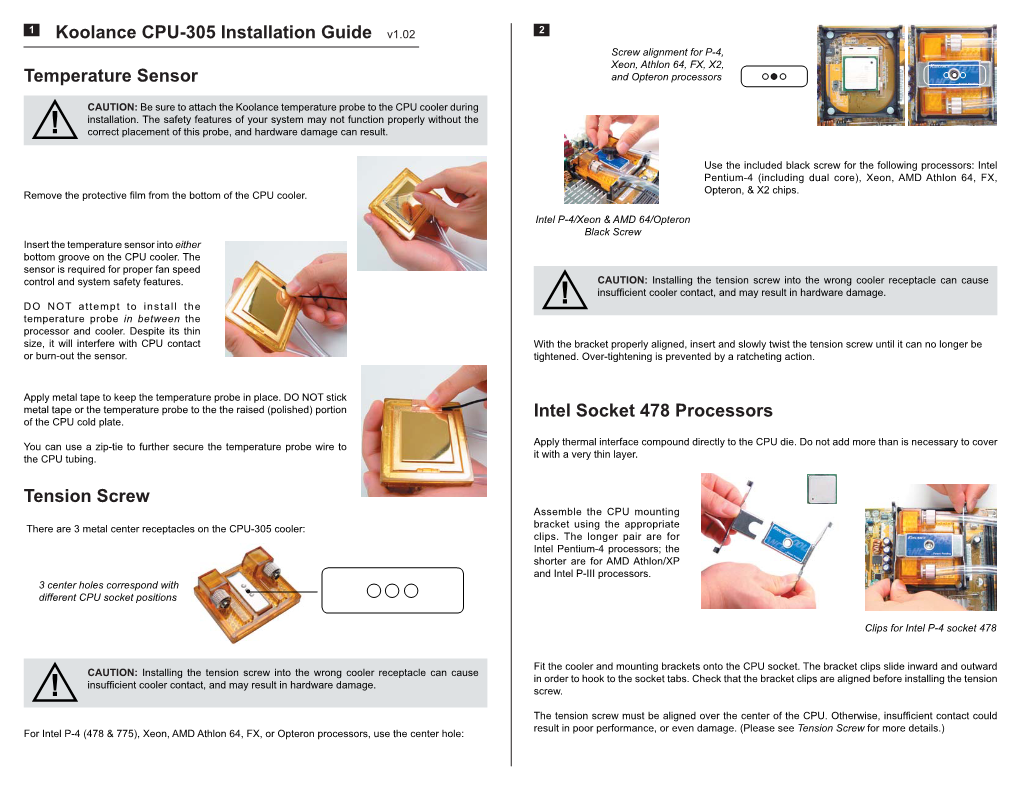 Temperature Sensor Tension Screw Koolance CPU-305 Installation