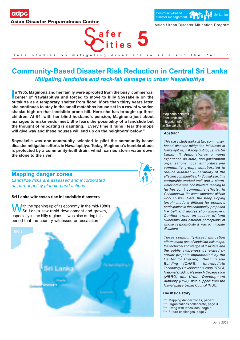 Community-Based Disaster Risk Reduction in Central Sri Lanka Mitigating Landslide and Rock-Fall Damage in Urban Nawalapitiya