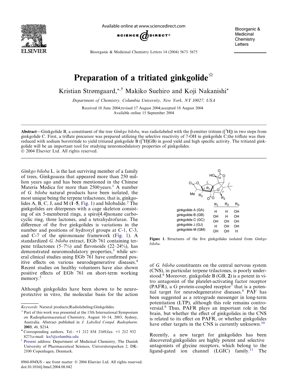 Preparation of a Tritiated Ginkgolide