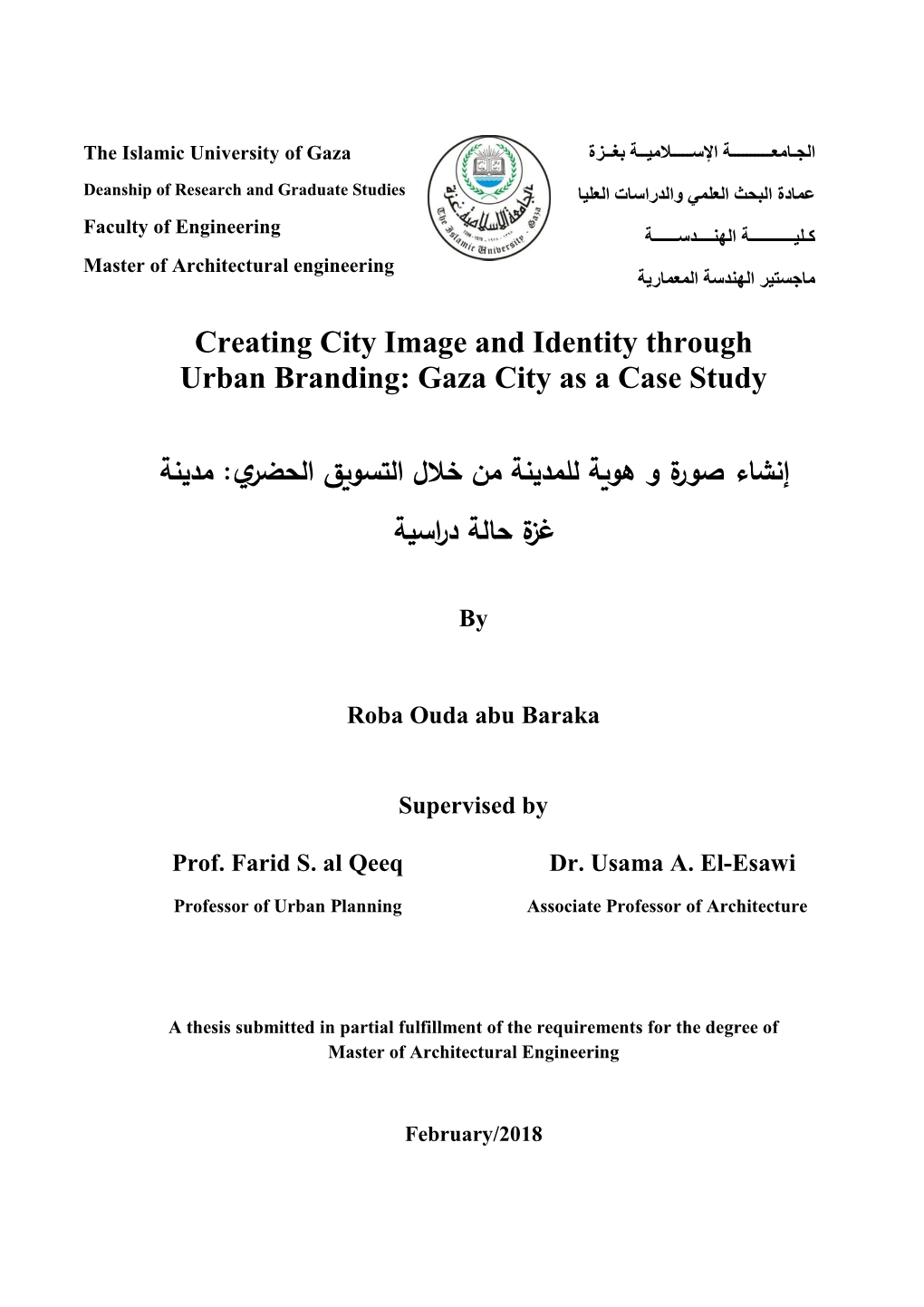 Creating City Image and Identity Through Urban Branding: Gaza City As a Case Study