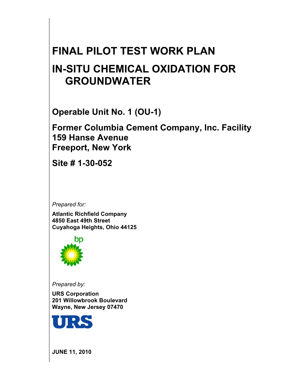 Final Pilot Test Work Plan In-Situ Chemical Oxidation for Groundwater